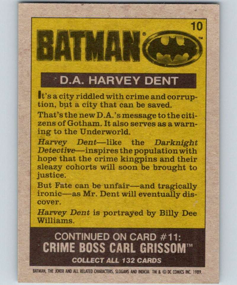 1989 Topps Batman #10 District Attorney Harvey Dent Image 2