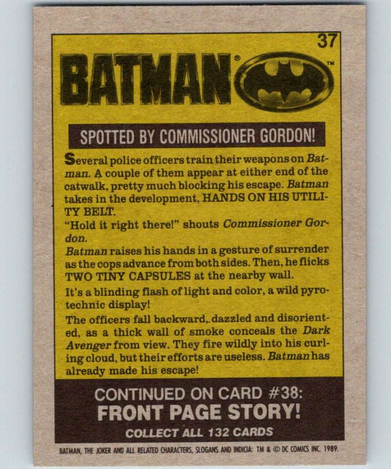 1989 Topps Batman #37 Spotted by Commssioner Gordon! Image 2