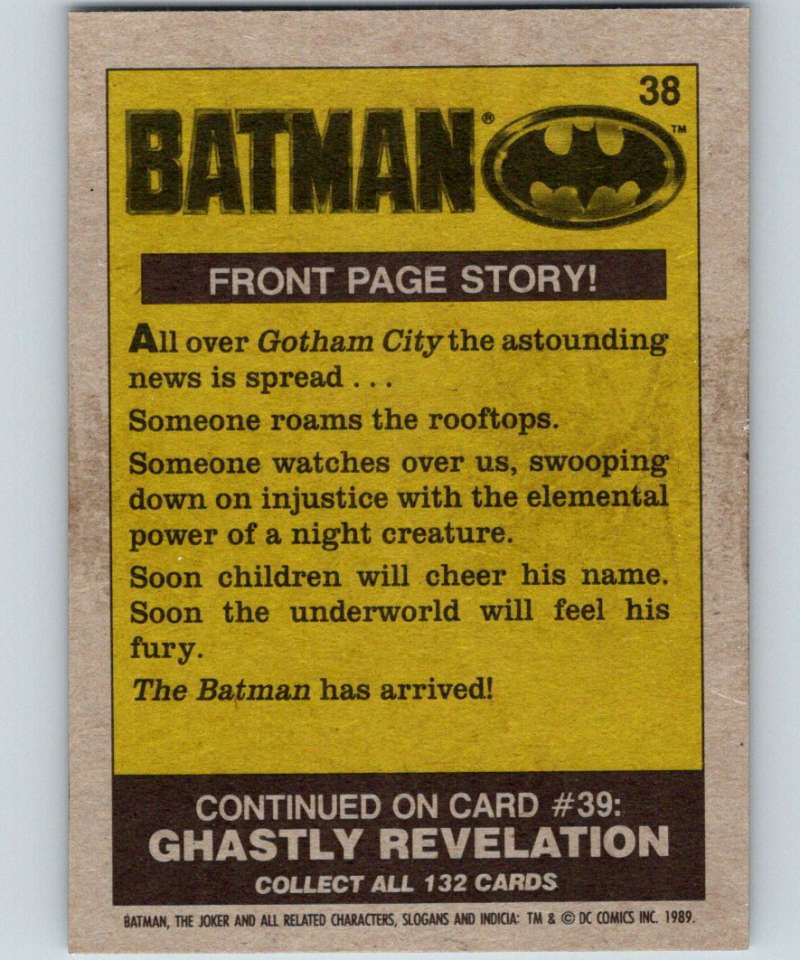 1989 Topps Batman #38 Front Page Story! Image 2