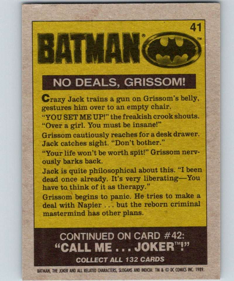 1989 Topps Batman #41 No Deals/Grissom! Image 2
