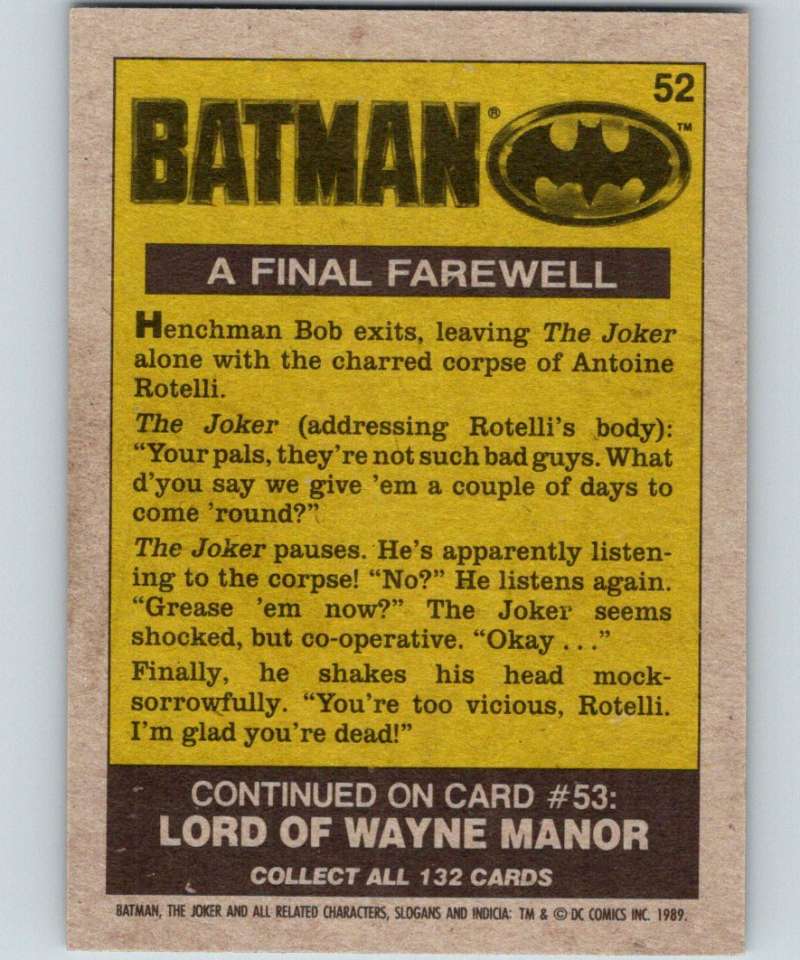 1989 Topps Batman #52 A Final Farewell