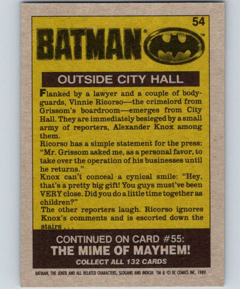 1989 Topps Batman #54 Outside City Hall Image 2