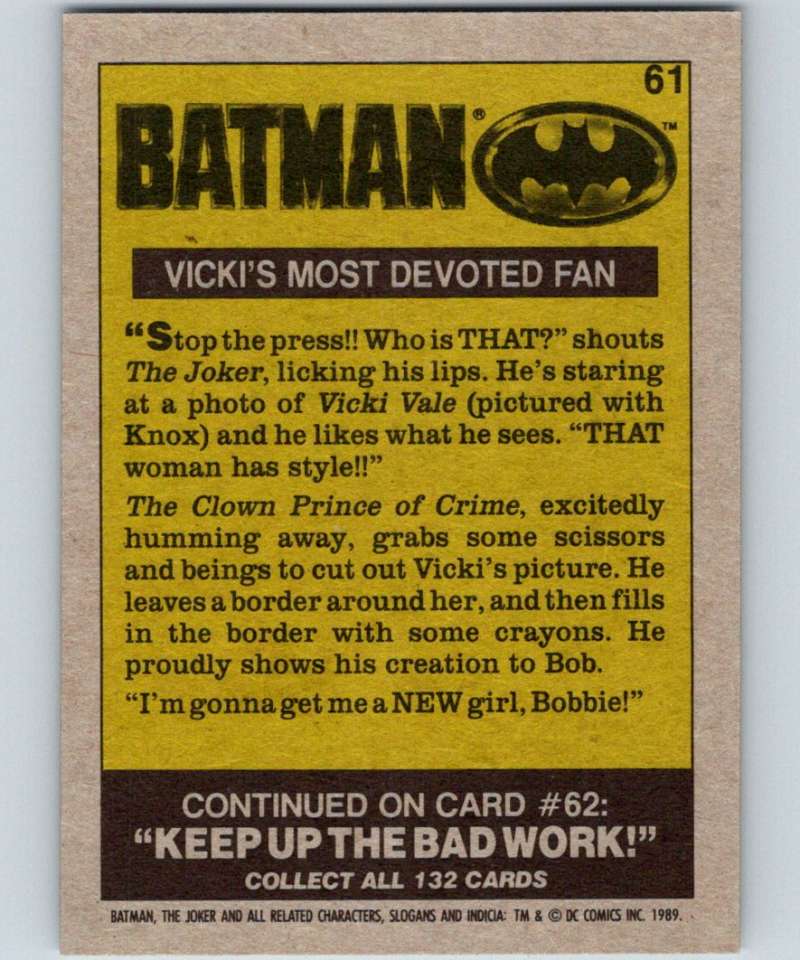 1989 Topps Batman #61 Vicki's Most Devoted Fan Image 2