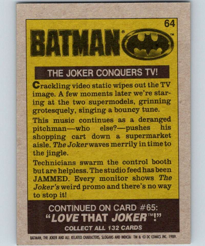 1989 Topps Batman #64 The Joker conquers TV! Image 2