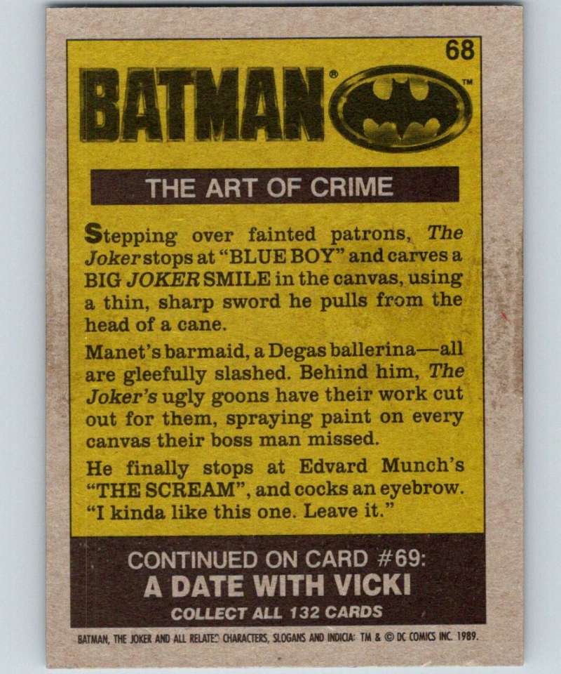 1989 Topps Batman #68 The Art of Crime Image 2