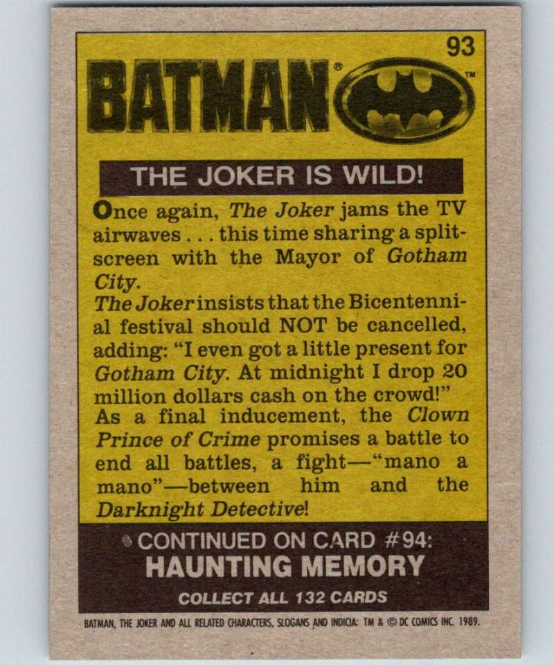 1989 Topps Batman #93 The Joker is Wild!