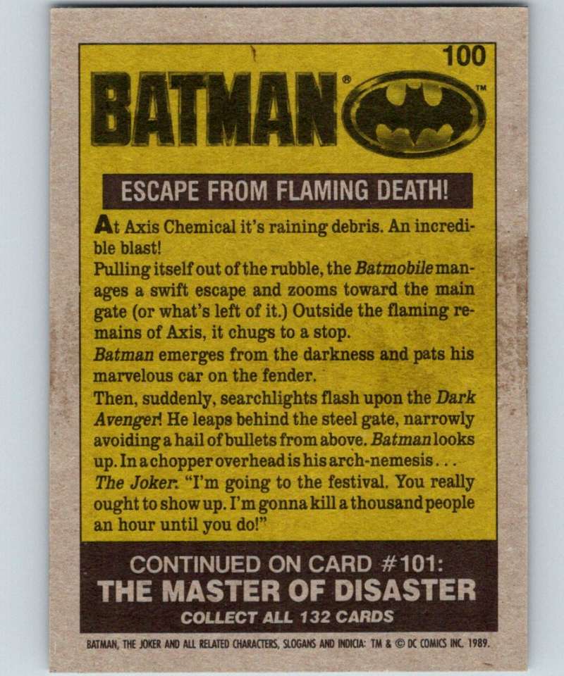 1989 Topps Batman #100 Escape from Flaming Death! Image 2