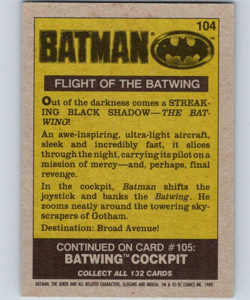1989 Topps Batman #104 Flight of the Batwing
