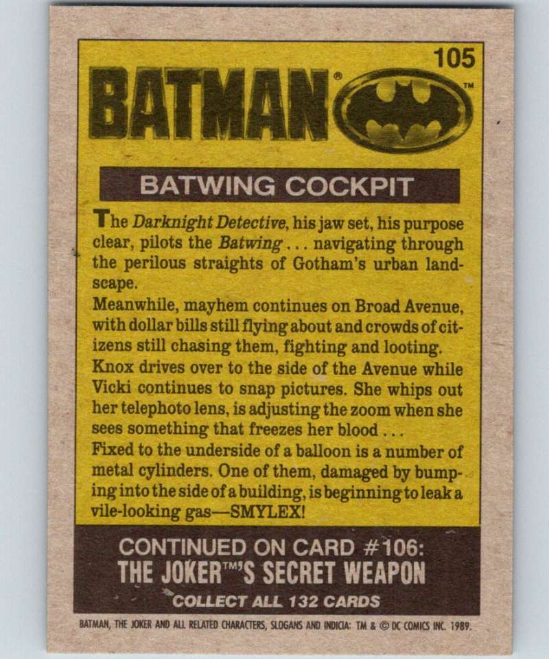 1989 Topps Batman #105 Batwing Cockpit Image 2