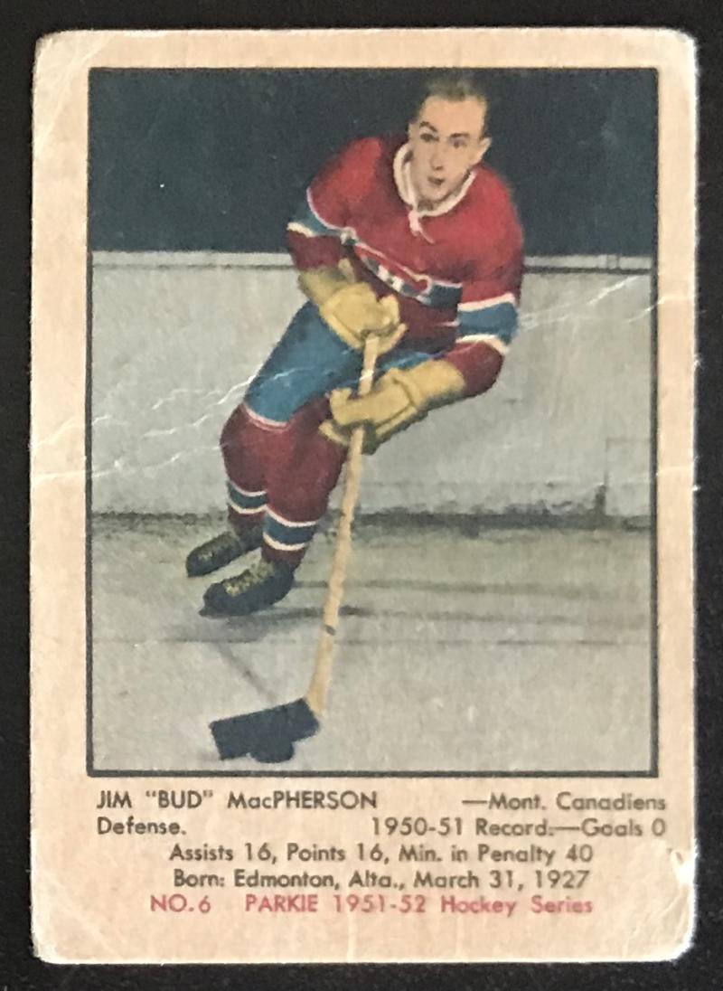1951-52 Parkhurst #6 Bud MacPherson RC Rookie Canadiens Vintage Hockey