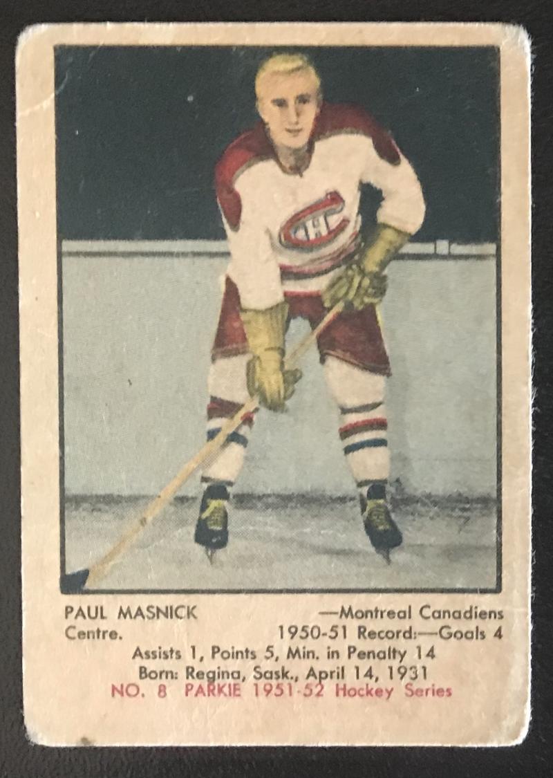 1951-52 Parkhurst #8 Paul Masnick RC Rookie Canadiens Vintage Hockey