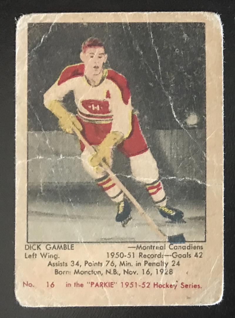 1951-52 Parkhurst #16 Dick Gamble RC Rookie Canadiens Vintage Hockey