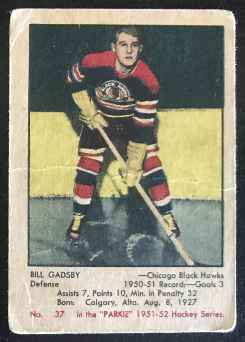 1951-52 Parkhurst #37 Bill Gadsby RC Rookie Blackhawks Vintage Hockey