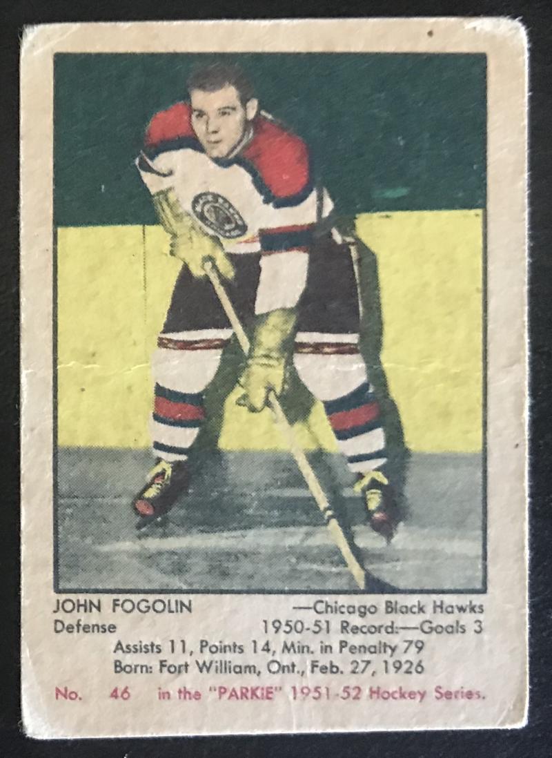 1951-52 Parkhurst #46 Lee Fogolin RC Rookie Blackhawks Vintage Hockey