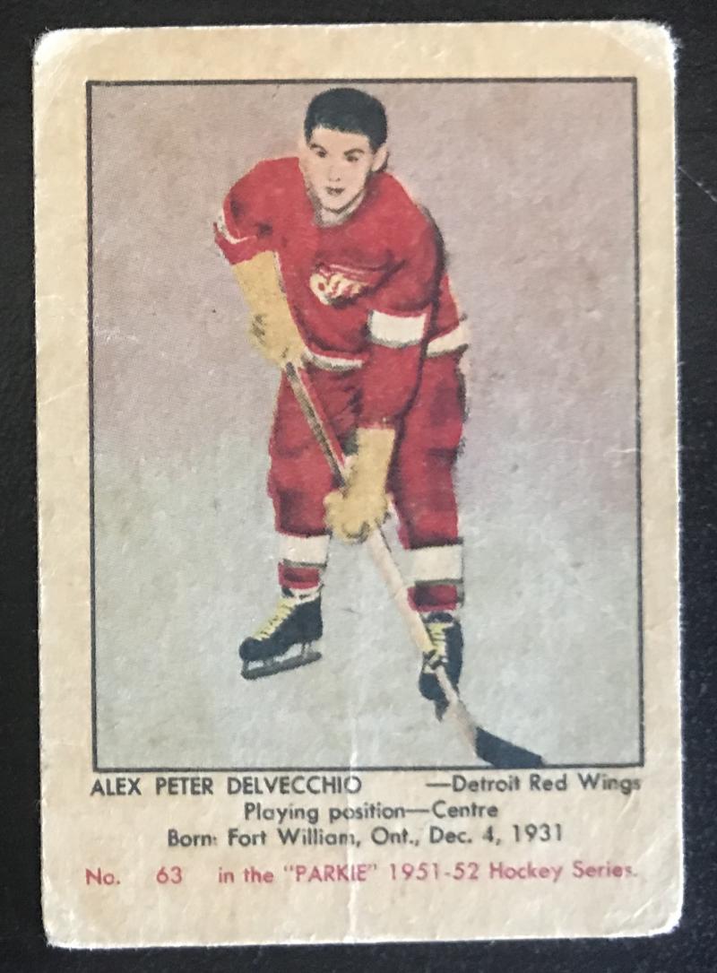 1951-52 Parkhurst #63 Alex Delvecchio RC Rookie Red Wings Vintage Hockey