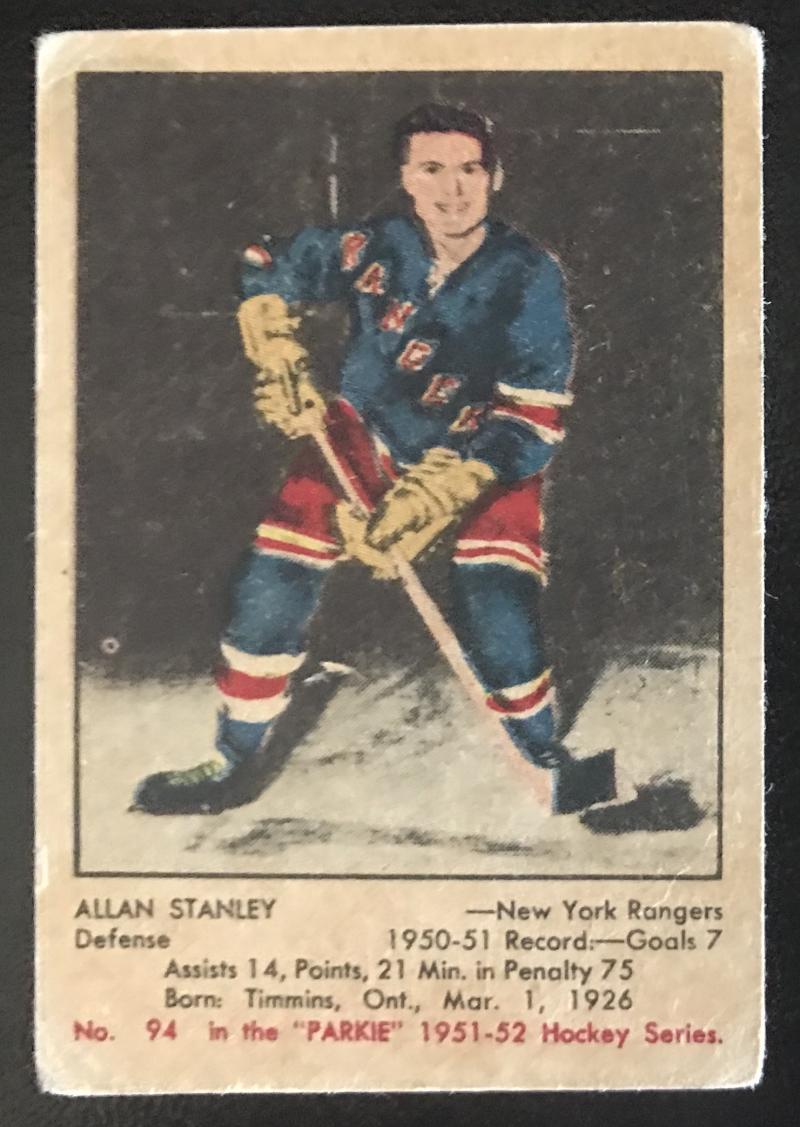 1951-52 Parkhurst #94 Allan Stanley RC Rookie Rangers Vintage Hockey