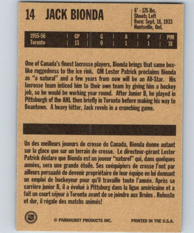 1994-95 Parkhurst Missing Link #14 Jack Bionda Bruins NHL Hockey