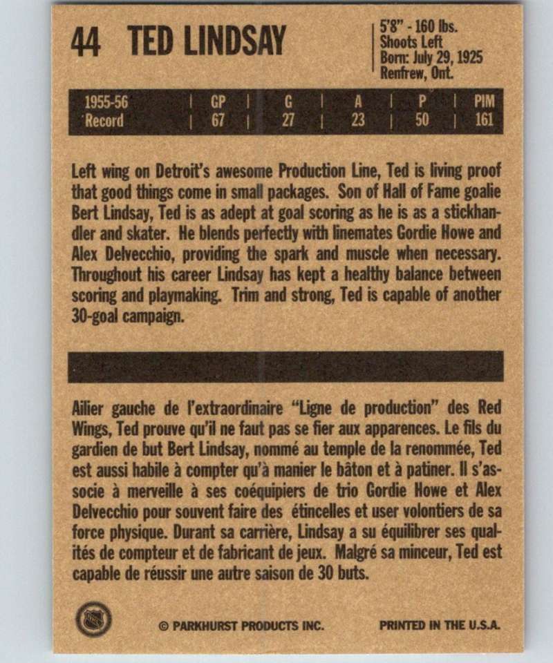 1994-95 Parkhurst Missing Link #44 Ted Lindsay Red Wings NHL Hockey