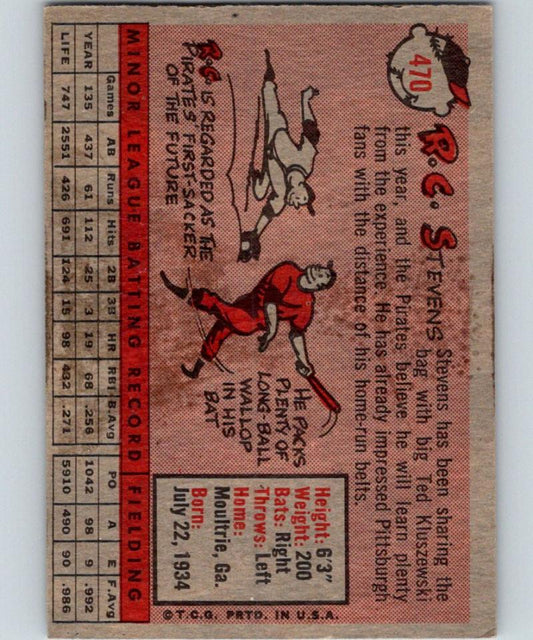 1958 Topps #470 R.C. Stevens RC Rookie MLB Baseball Vintage