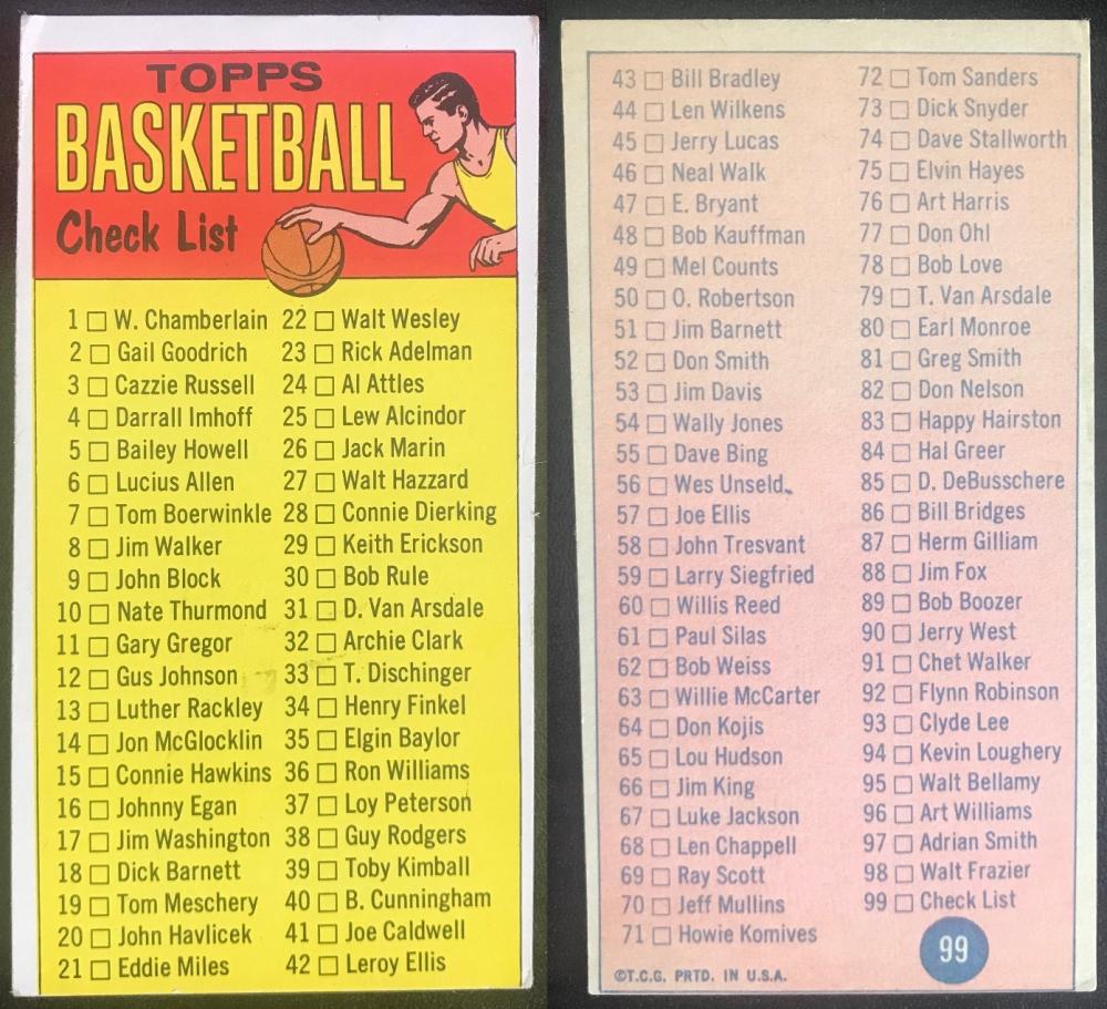 1969-70 Topps Basketball Complete Set 1-99 - Alcindor RC , Chamberlin, Checklist