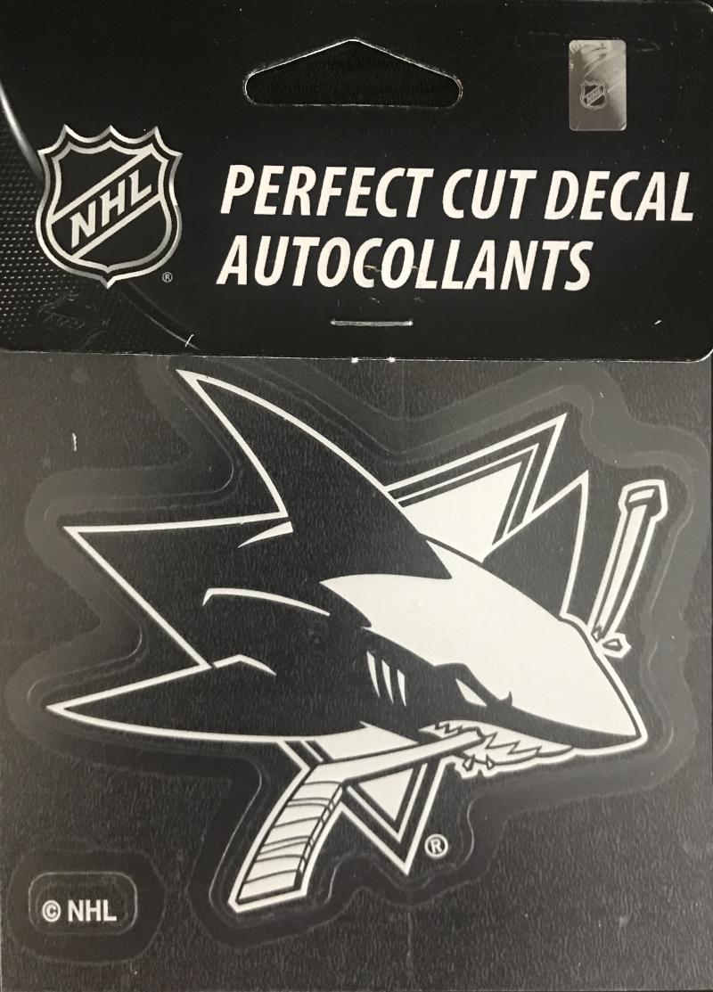 San Jose Sharks Perfect Cut WHITE 4"x4" NHL Decal Sticker Image 1