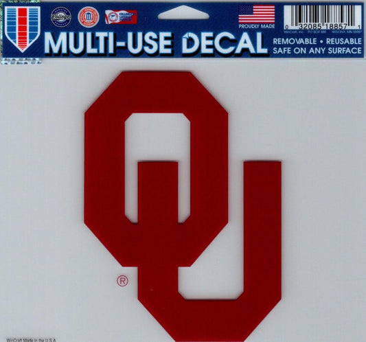 University of Oklahoma Multi-Use Decal Sticker 5"x6" Clear Back Image 1