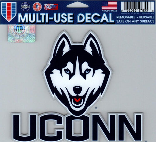 University of Connecticut Multi-Use Decal Sticker 5"x6" Clear Back Image 1