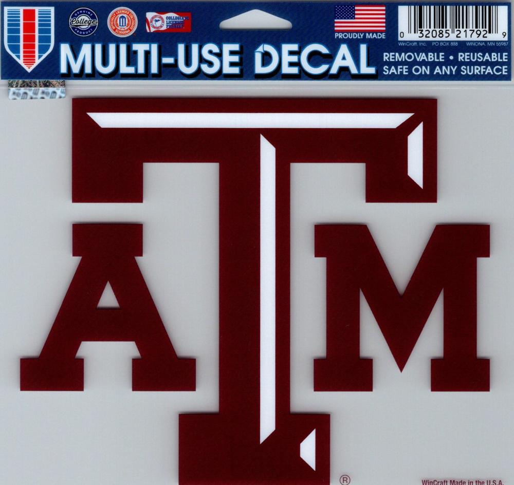 Texas A&M University Multi-Use Decal Sticker 5"x6" Clear Back Image 1