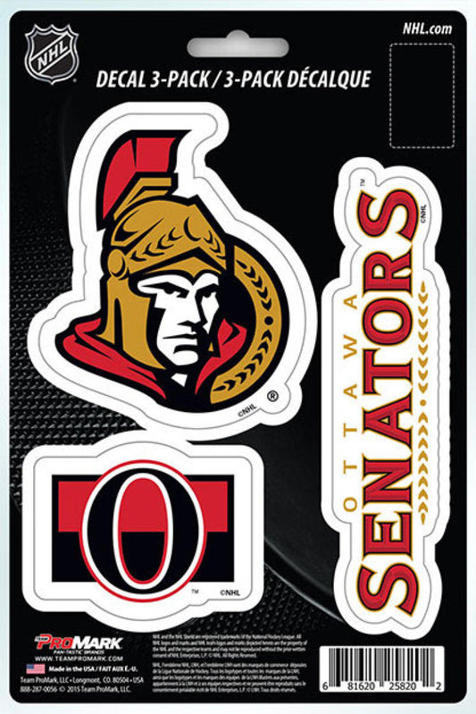 Ottawa Senators 8" x 5.25" Die-Cut Premium Vinyl Decal Sheet Set of 3  Image 1