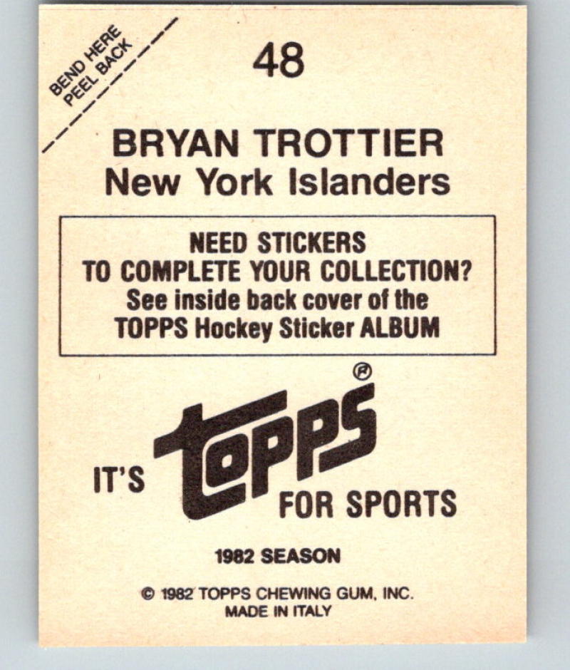 1982-83 Topps Stickers #48 Bryan Trottier NHL Hockey 06897 Image 2