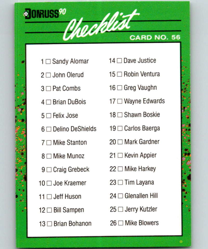 1990 Donruss Rookies #56 Checklist 1-56 New Checklist  Image 1