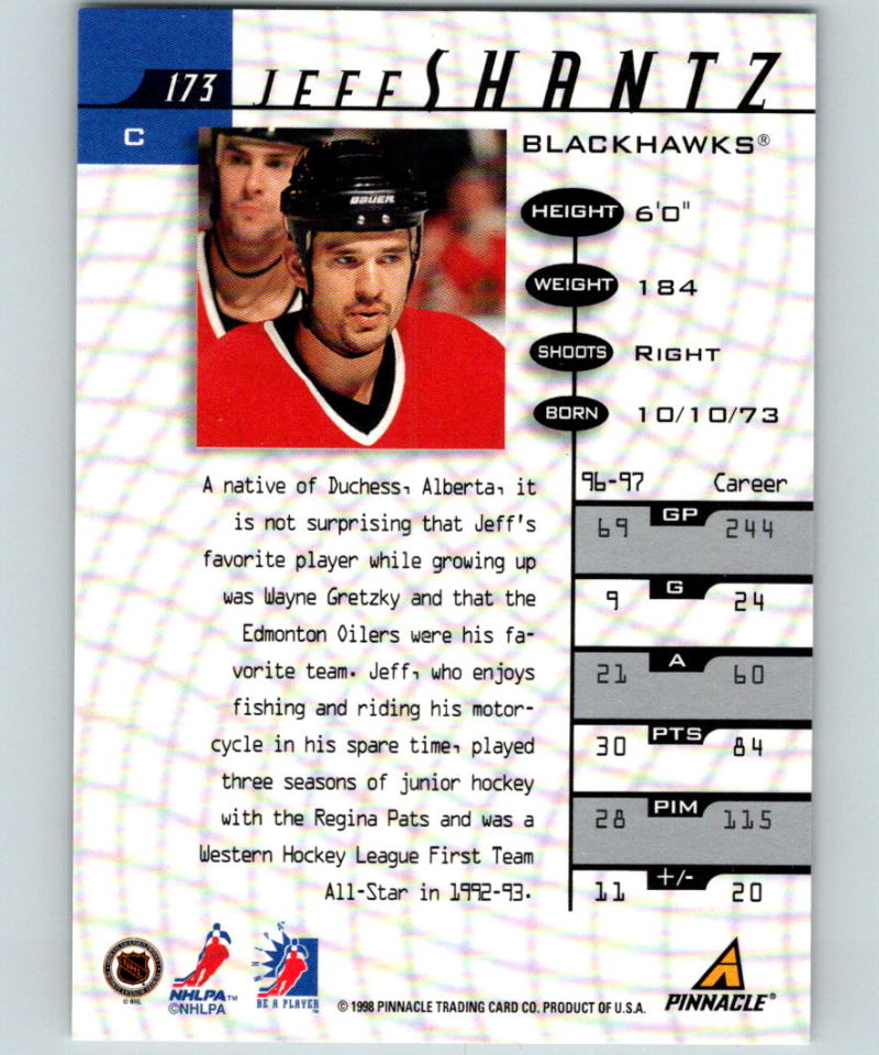 1997-98 Be A Player Autographs #173 Jeff Shantz MINT Auto Chicago Blackhawks 05268