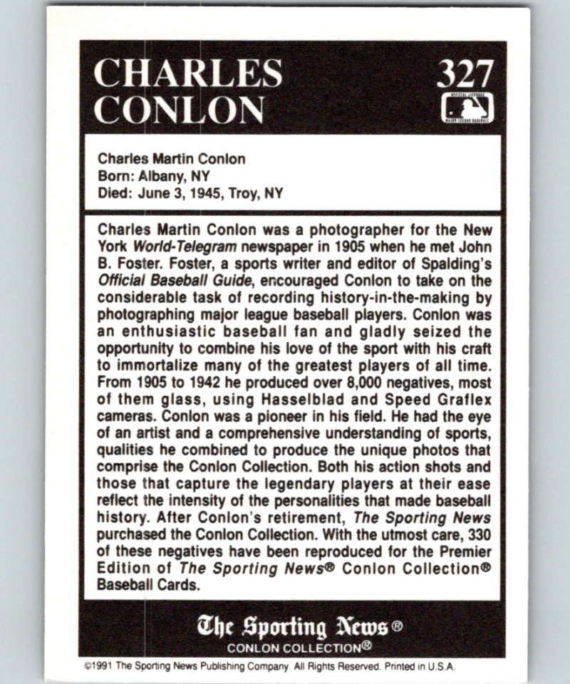 1991 Conlon Collection #327 Charles Conlon NM  Image 2