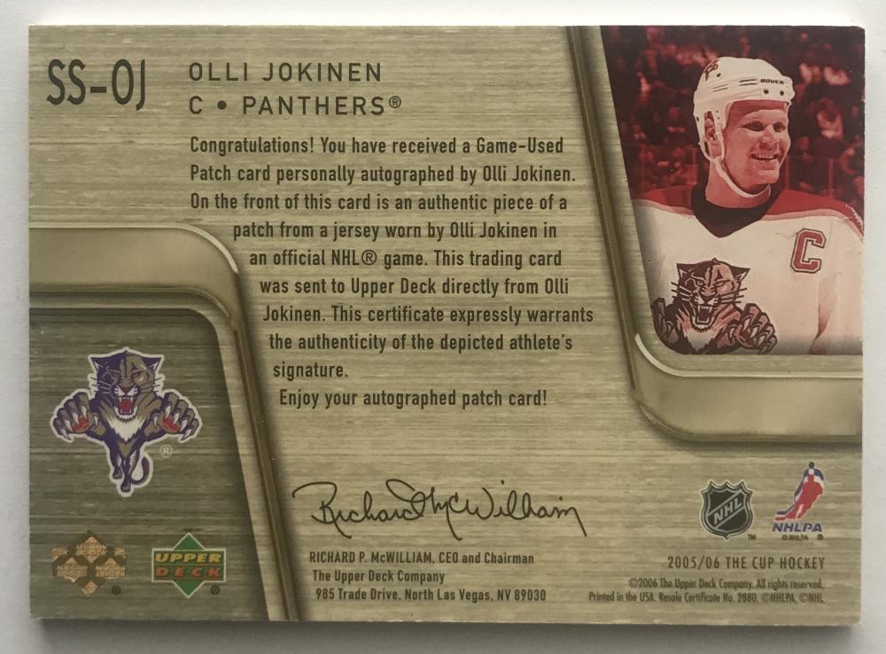 2005-06 The Cup Scripted Swatches #SSOJ Olli Jokinen Auto 17/25 Patch 06944