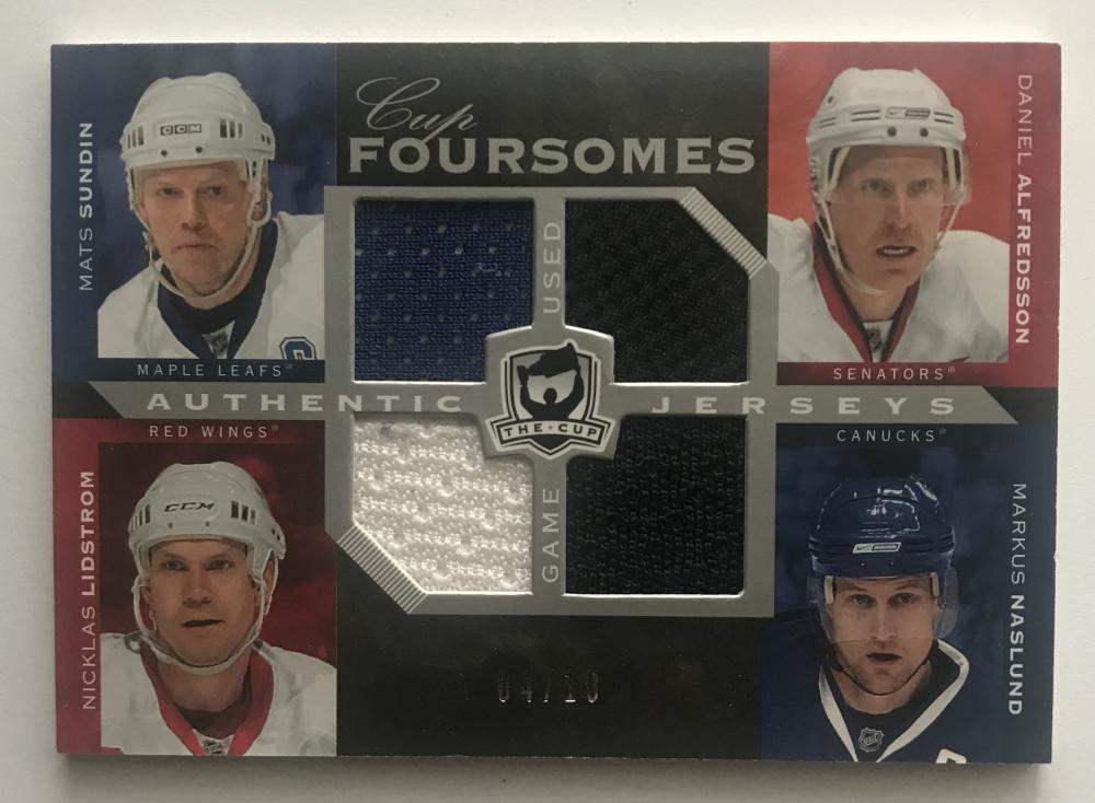 2007-08 The Cup Jerseys Quads Lidstrom/Naslund/Alfredsson/Sundin 4/10 Jersey 07005