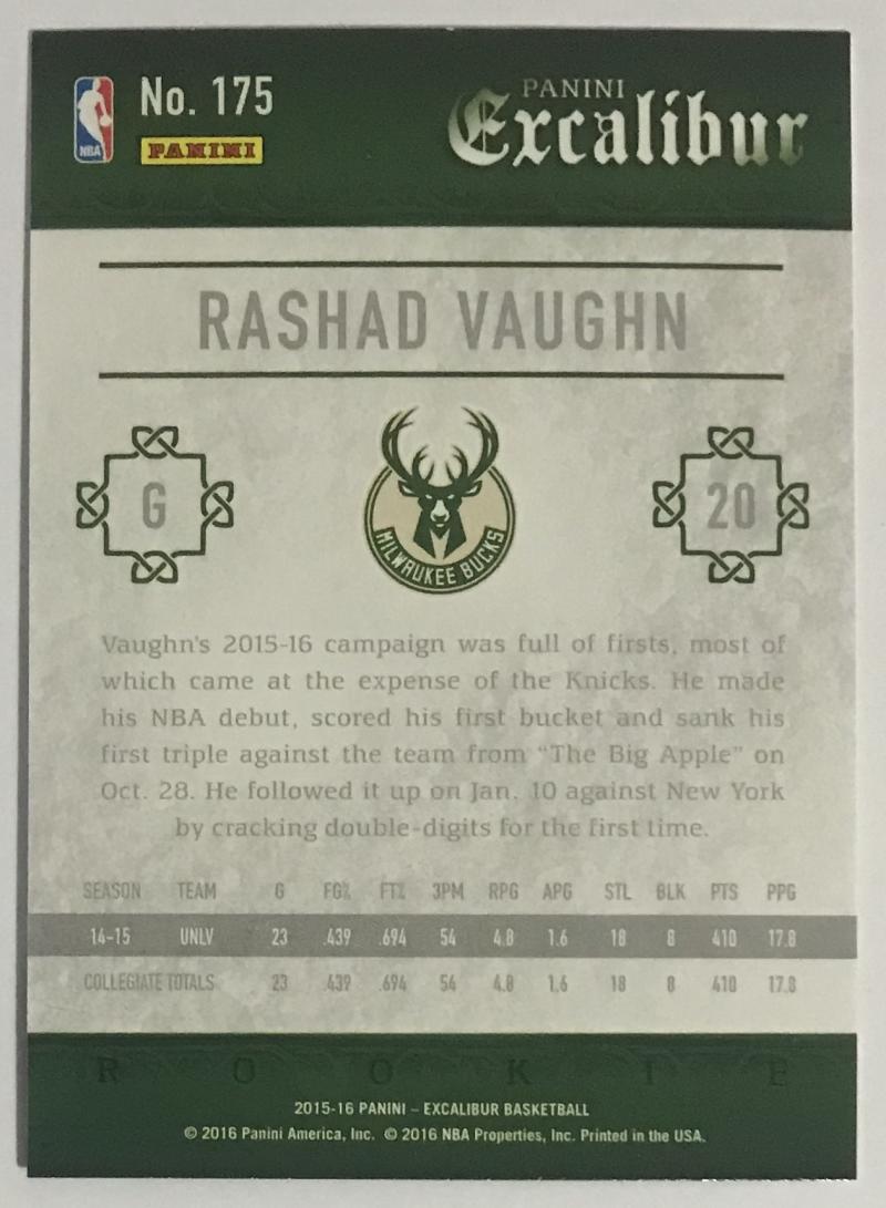 2015-16 Panini Excalibur Rookies #175 Rashad Vaughn MINT RC Rookie 06824 Image 2