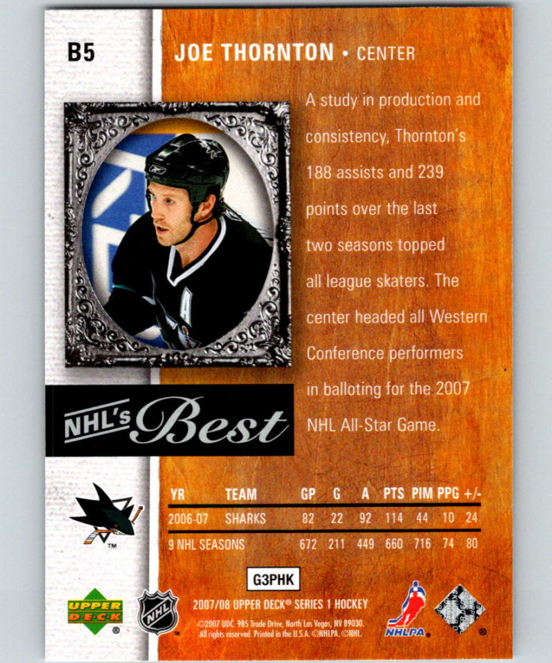 2007-08 Upper Deck NHL's Best #B5 Joe Thornton 07067 Image 2