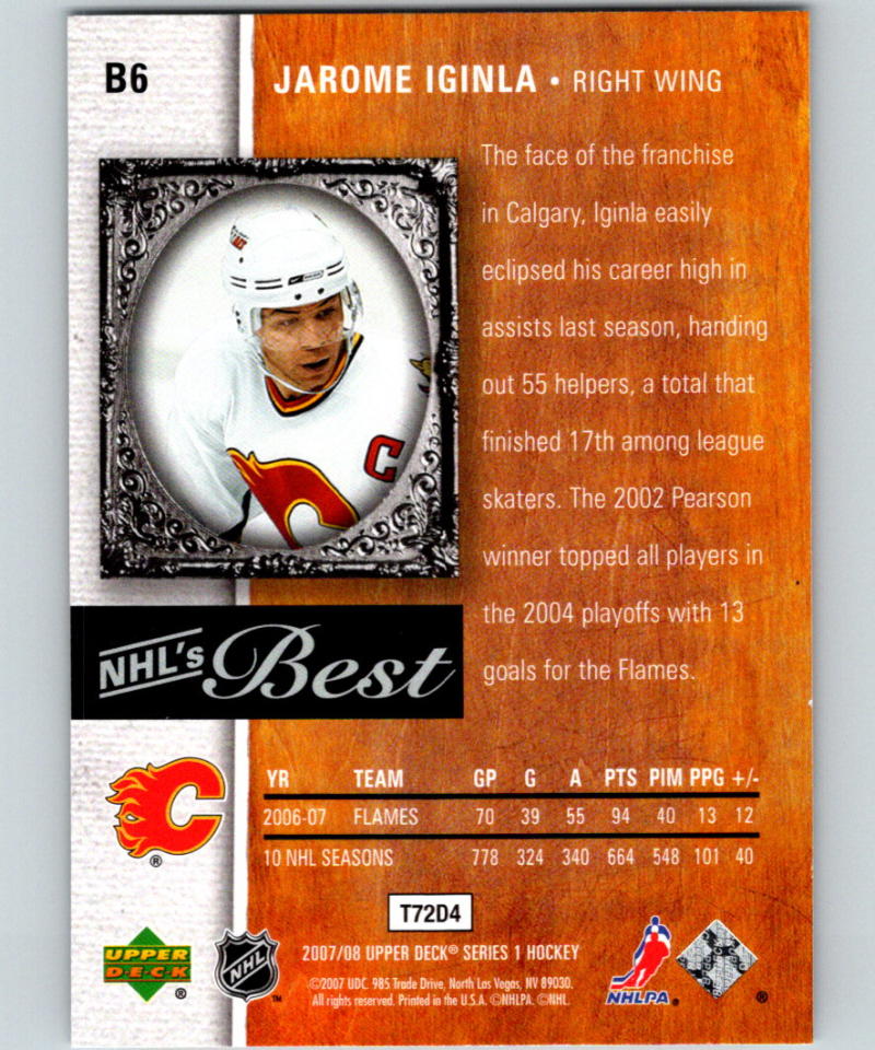 2007-08 Upper Deck NHL's Best #B6 Jarome Iginla 07069 Image 2