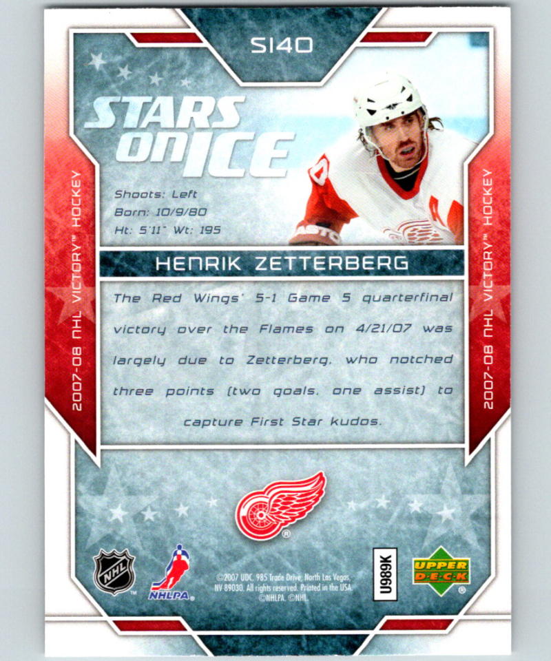 2007-08 Upper Deck Victory Stars on Ice #SI40 Henrik Zetterberg 07114 Image 2