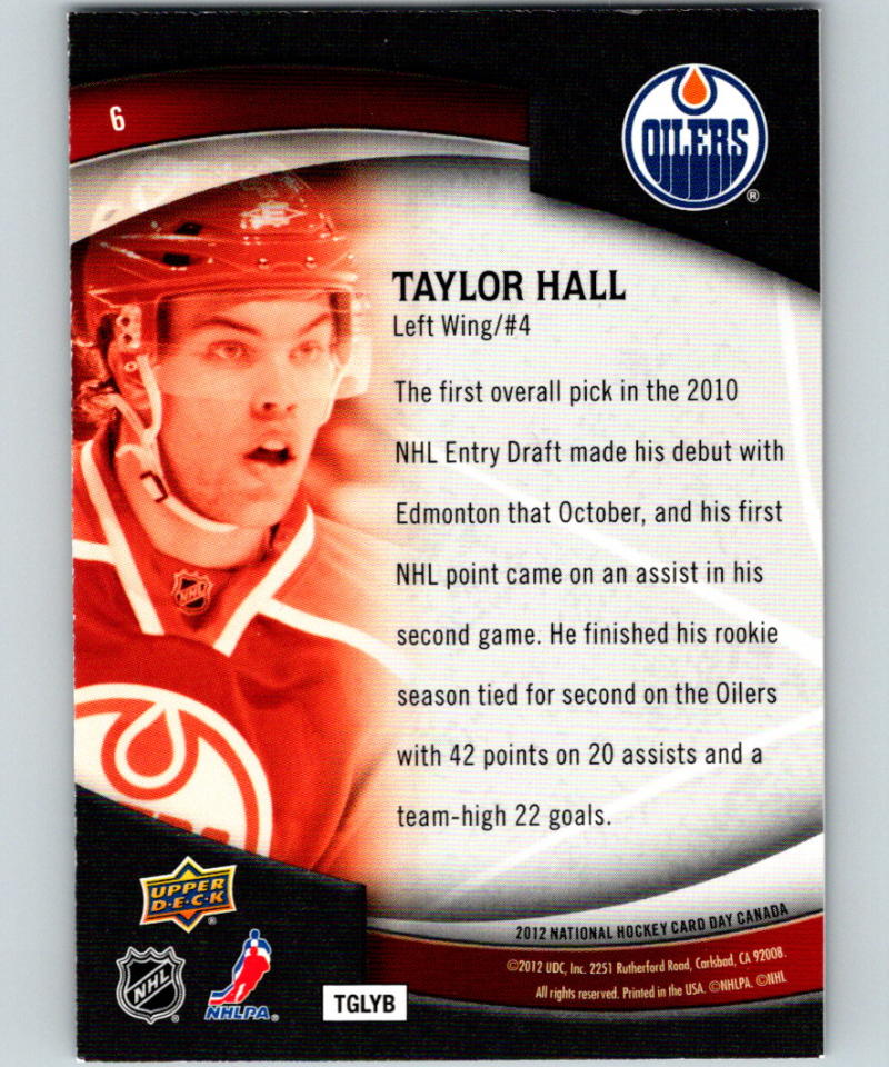 2011-12 Upper Deck Hockey Card Day #6 Taylor Hall Canada 07125 Image 2