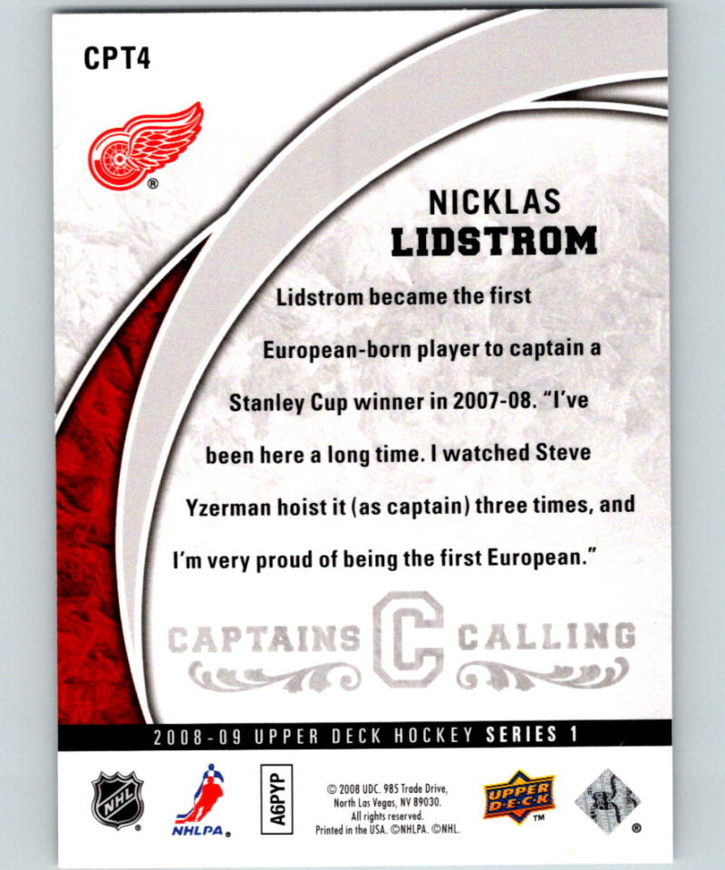 2008-09 Upper Deck Captains Calling #CPT4 Nicklas Lidstrom 07134 Image 2