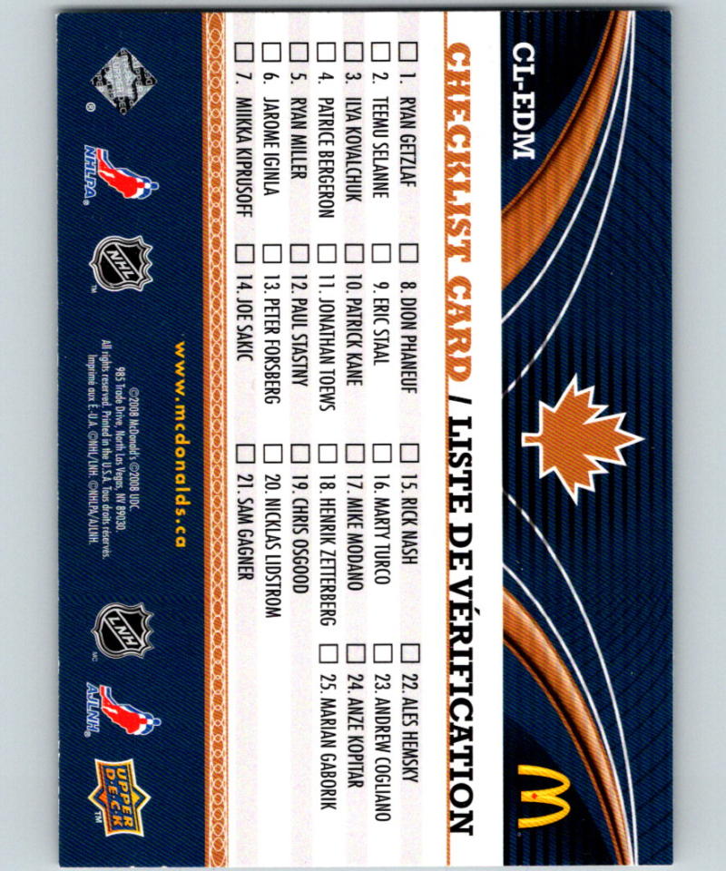 2008-09 Upper Deck McDonald's Canadian Goalie Checklist Mathieu Garon 07139 Image 2