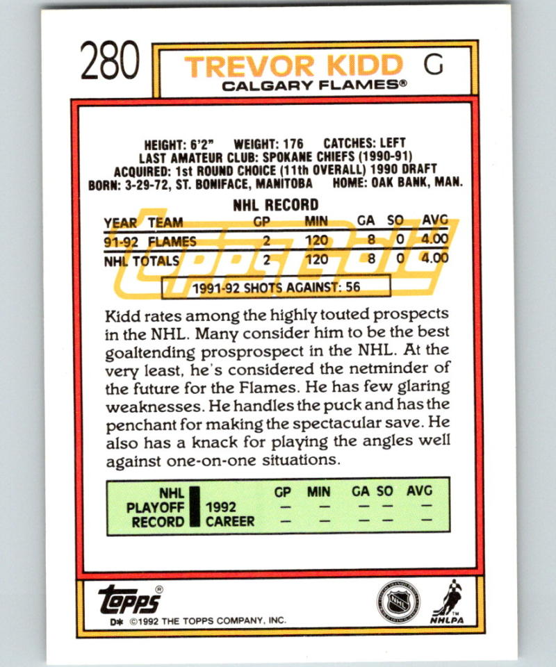 1992-93 Topps Gold #280G Trevor Kidd MINT 07146