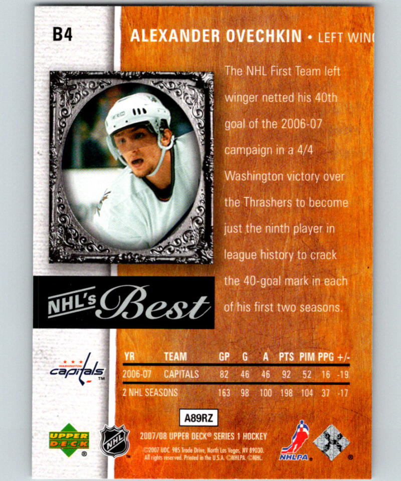 2007-08 Upper Deck NHL's Best #B4 Alexander Ovechkin Washington Capitals 07065 Image 2