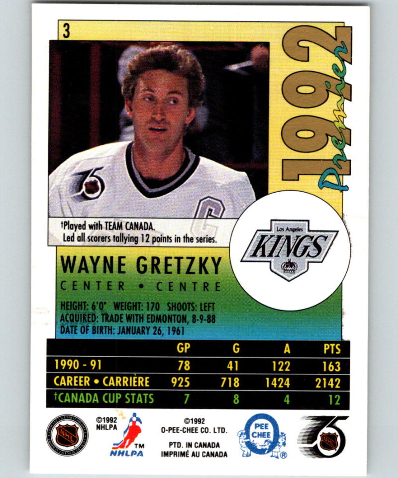 1991-92 OPC Premier #3 Wayne Gretzky MINT Los Angeles Kings 07183