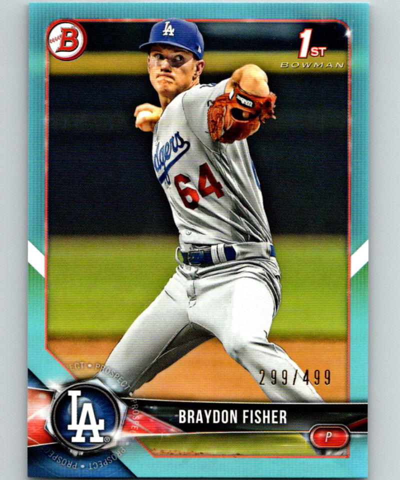 2018 Bowman Draft Sky Blue #BD-82 Braydon Fisher MINT 299/499 Dodgers 07221 Image 1