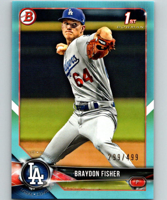 2018 Bowman Draft Sky Blue #BD-82 Braydon Fisher MINT 299/499 Dodgers 07221 Image 1