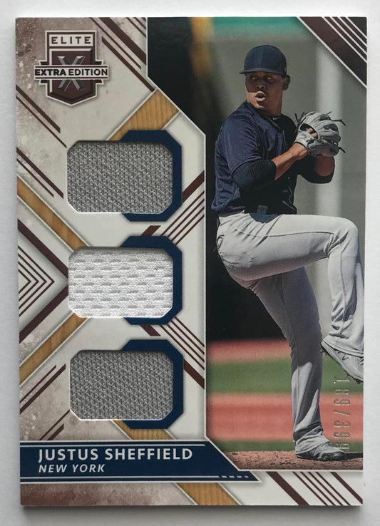 2018 Panini Elite Extra Edition Triple Material Justus Sheffield  189/399 Jersey 07240 Image 1