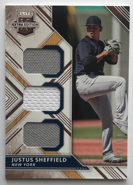 2018 Panini Elite Extra Edition Triple Material Justus Sheffield 90/399 Jersey 07241