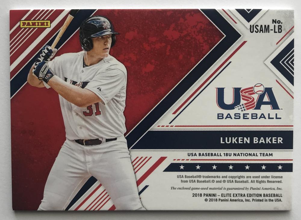 2018 Panini Elite Extra Edition USA Material Silver Luken Baker 9/149 07245 Image 2